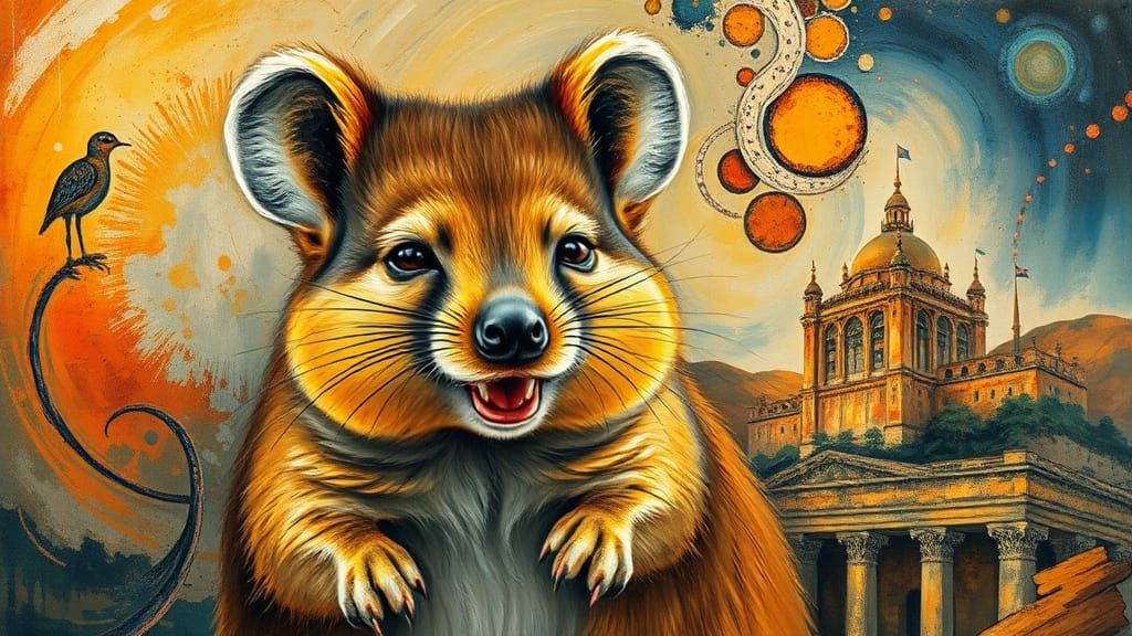 Smiling Quokka in Impasto Art Deco Style