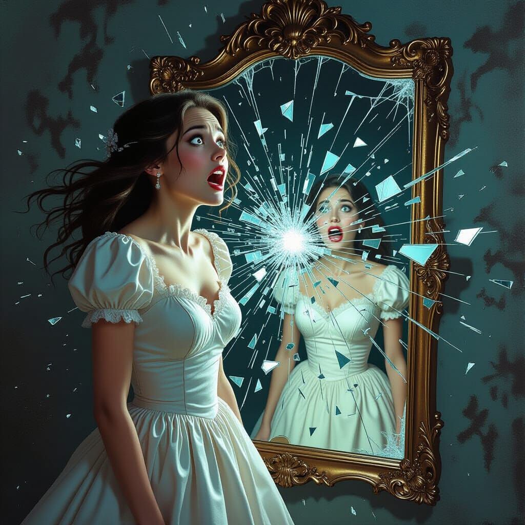 Terrified Woman and Exploding Mirror, Dark Fairy Tale