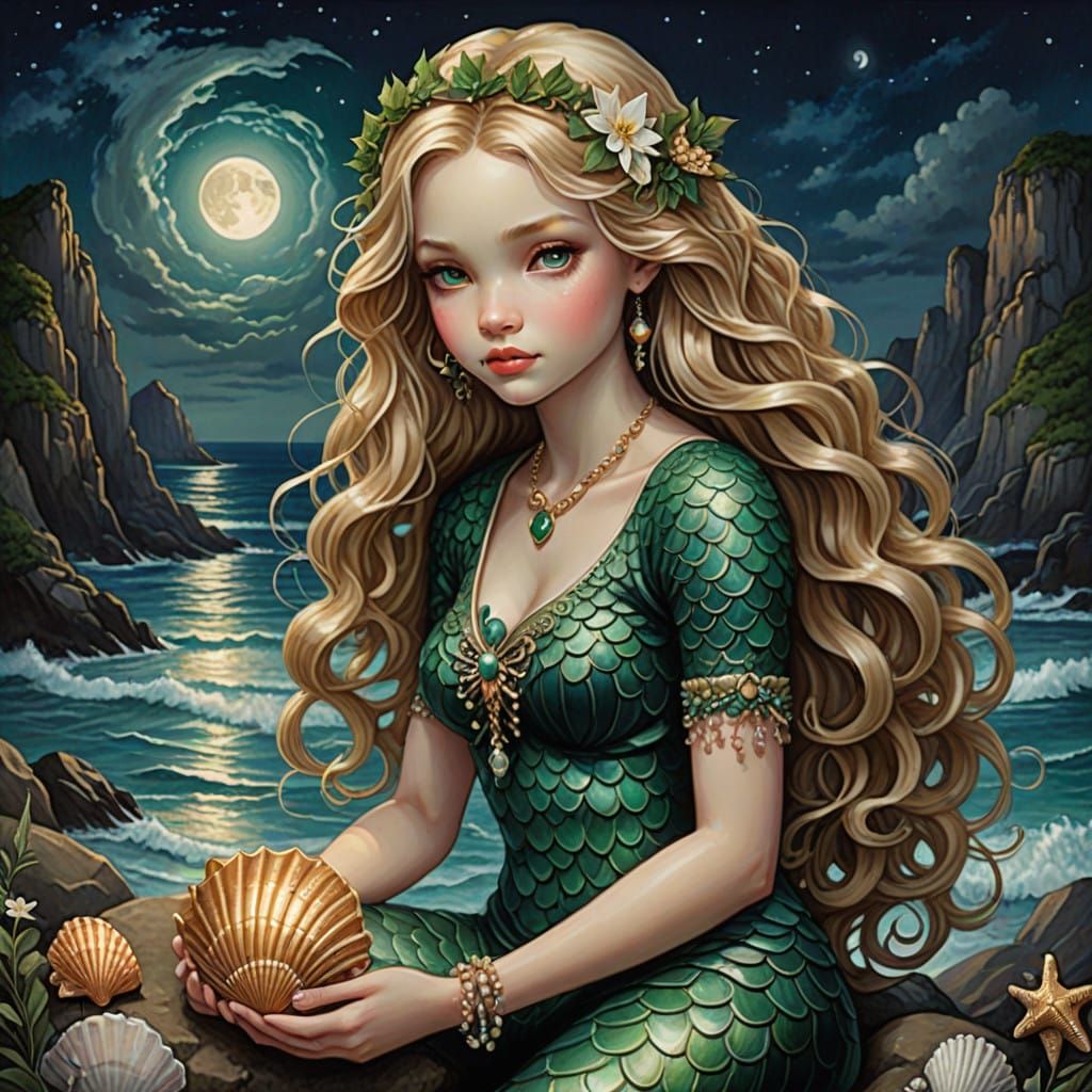Majestic Mermaid in Moonlit Serenity