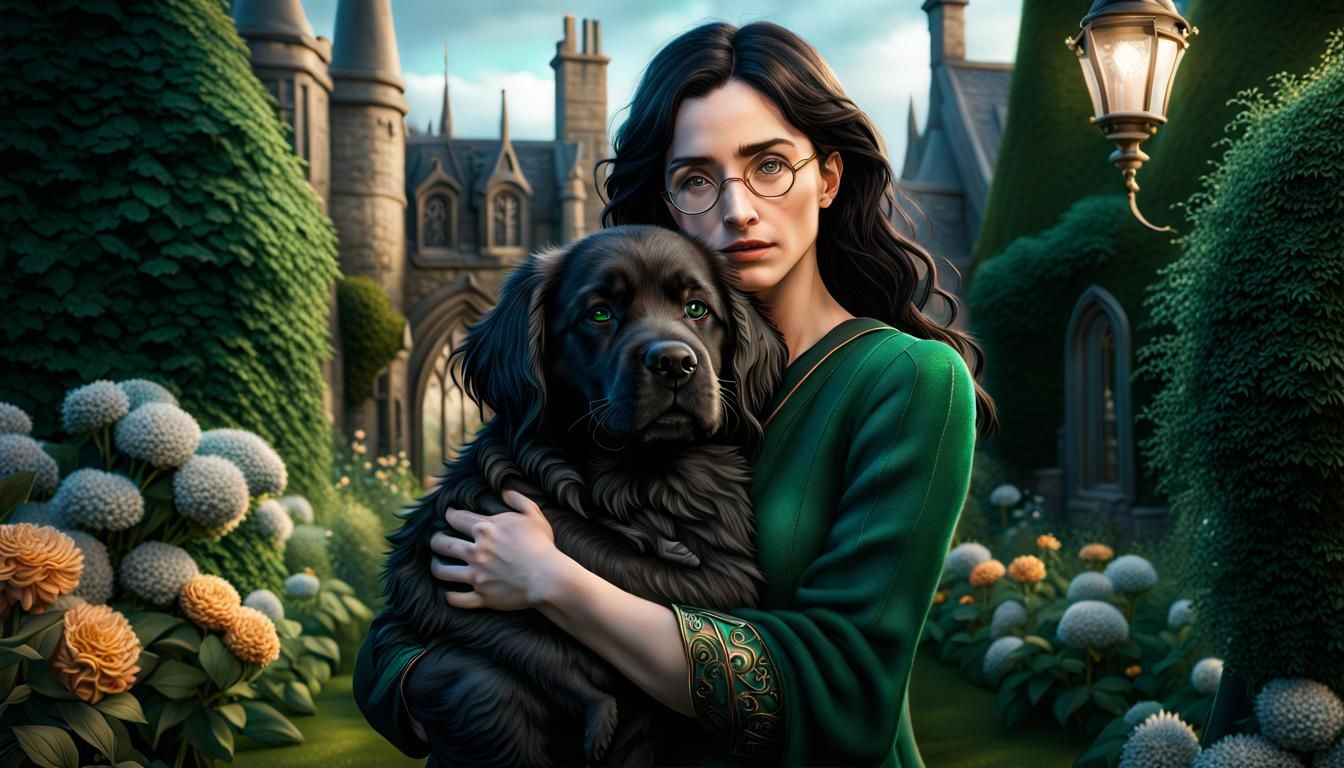 Hyperrealistic Harry Potter Genderbend with Puppy