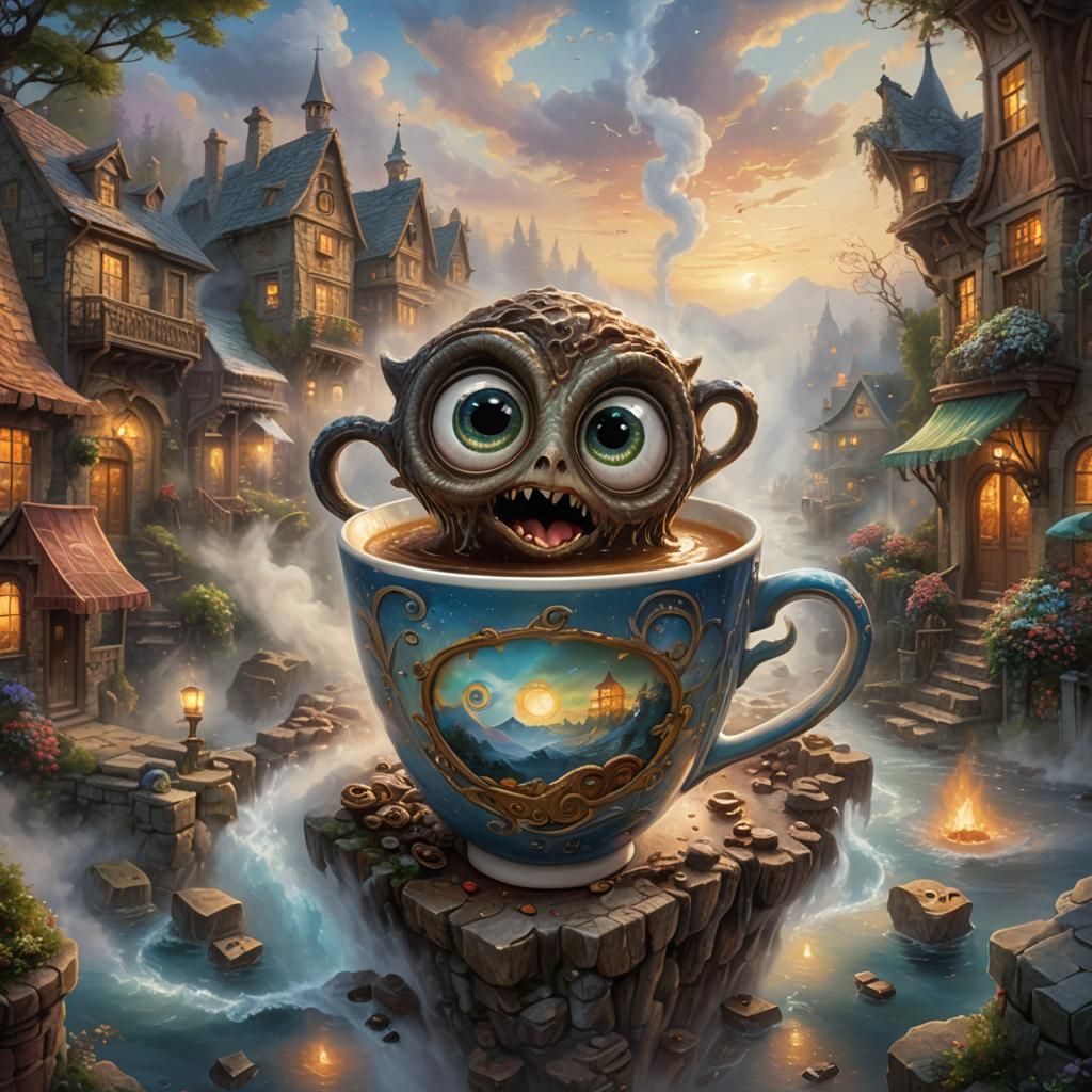 Expressive Coffee Cup in Ethereal Fantasy Style