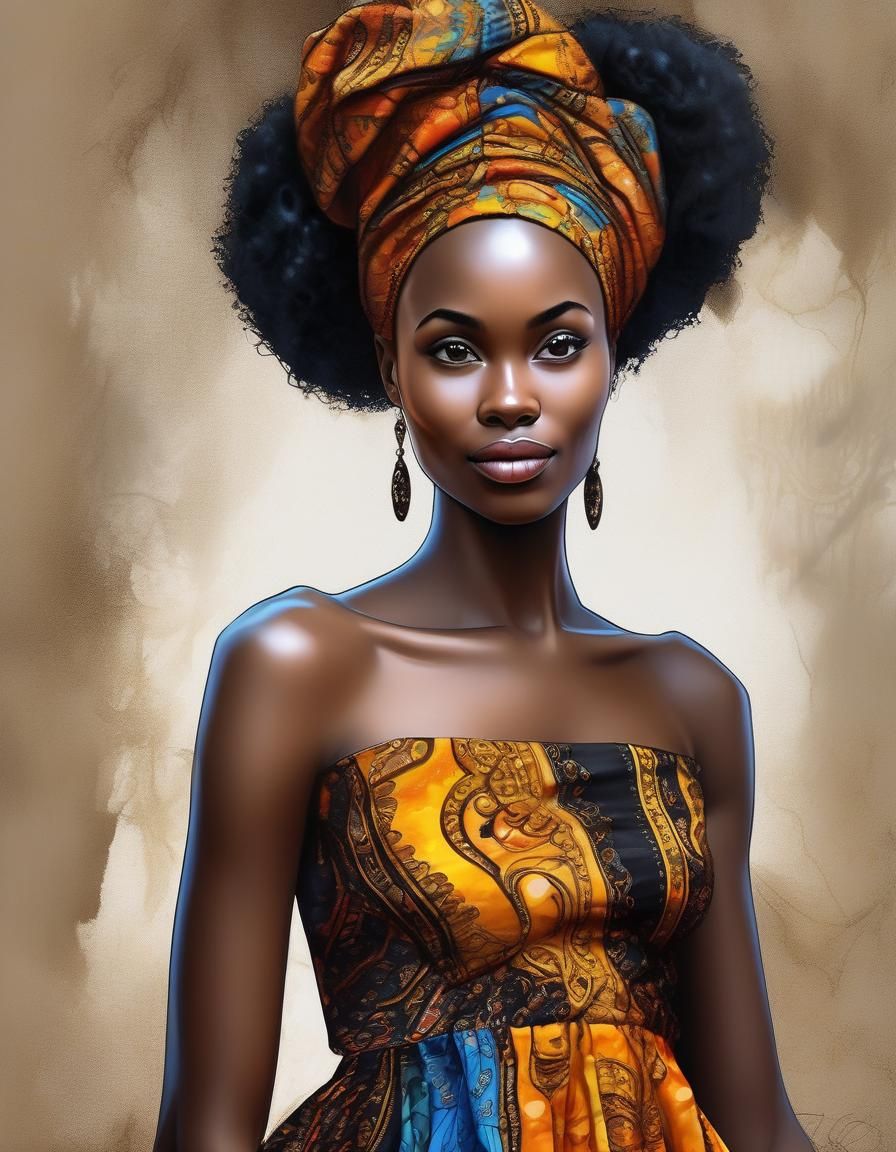 Happy African Woman in Gothic Alcohol Ink Portrait