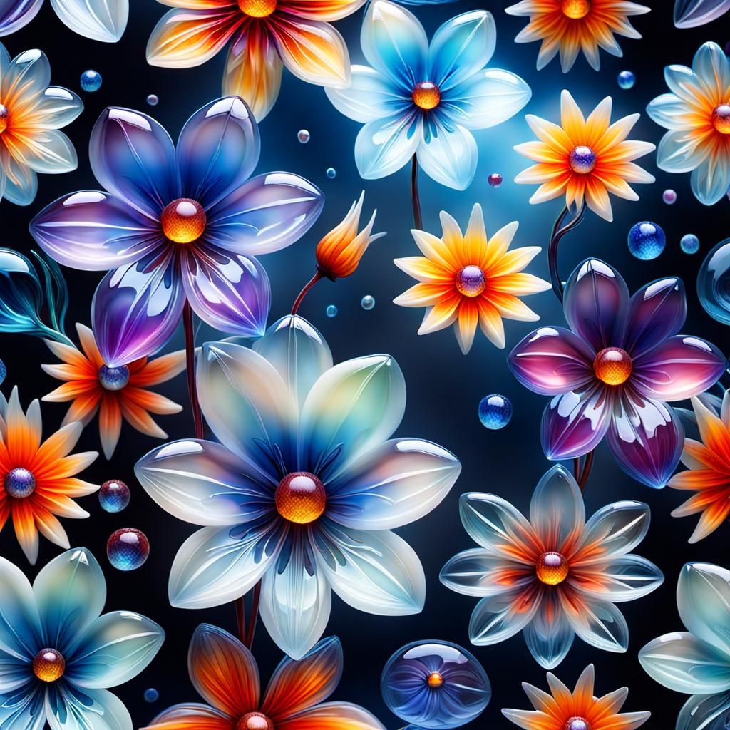 Detailed Translucent Glass Flowers in Vivid Color