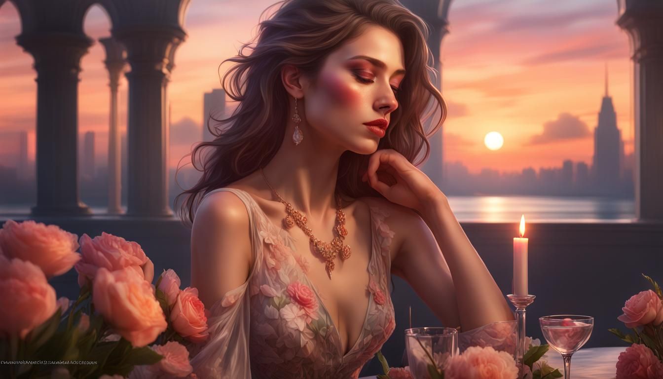 Romantic Dinner Portrait in Hyperdetailed Style