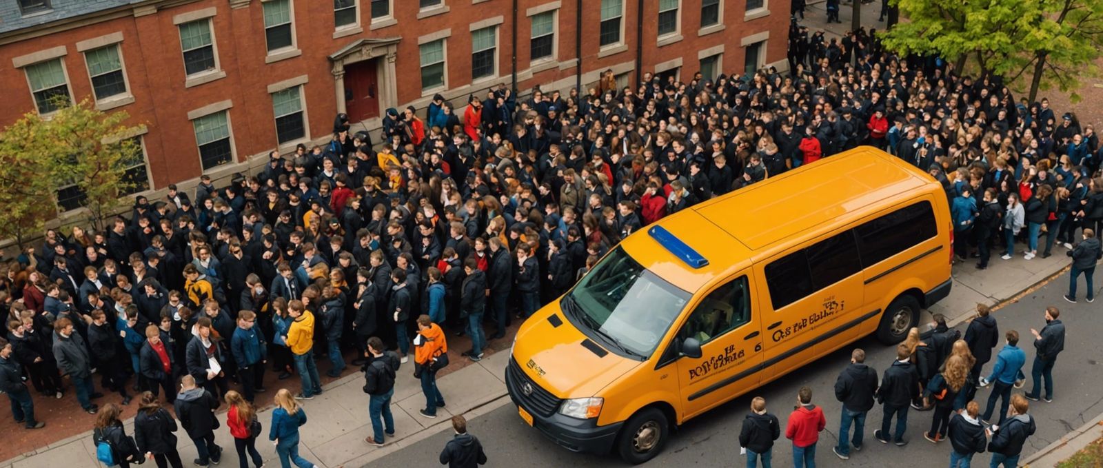 University Protest in Van Gogh Style Bird's Eye View