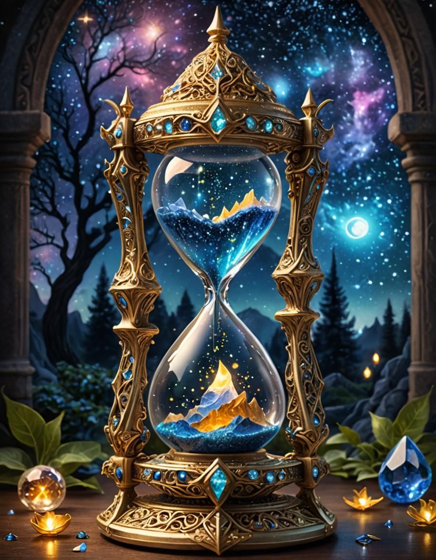 Elven Hourglass with Shimmering Crystals and Magic Swirls