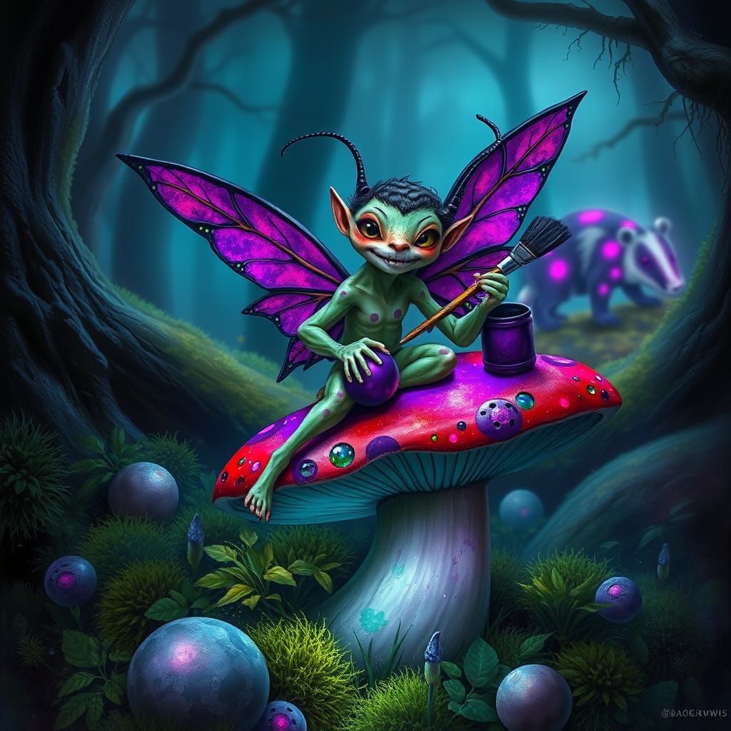 Woodland Fae with Paintbrush in Ethereal Lighting