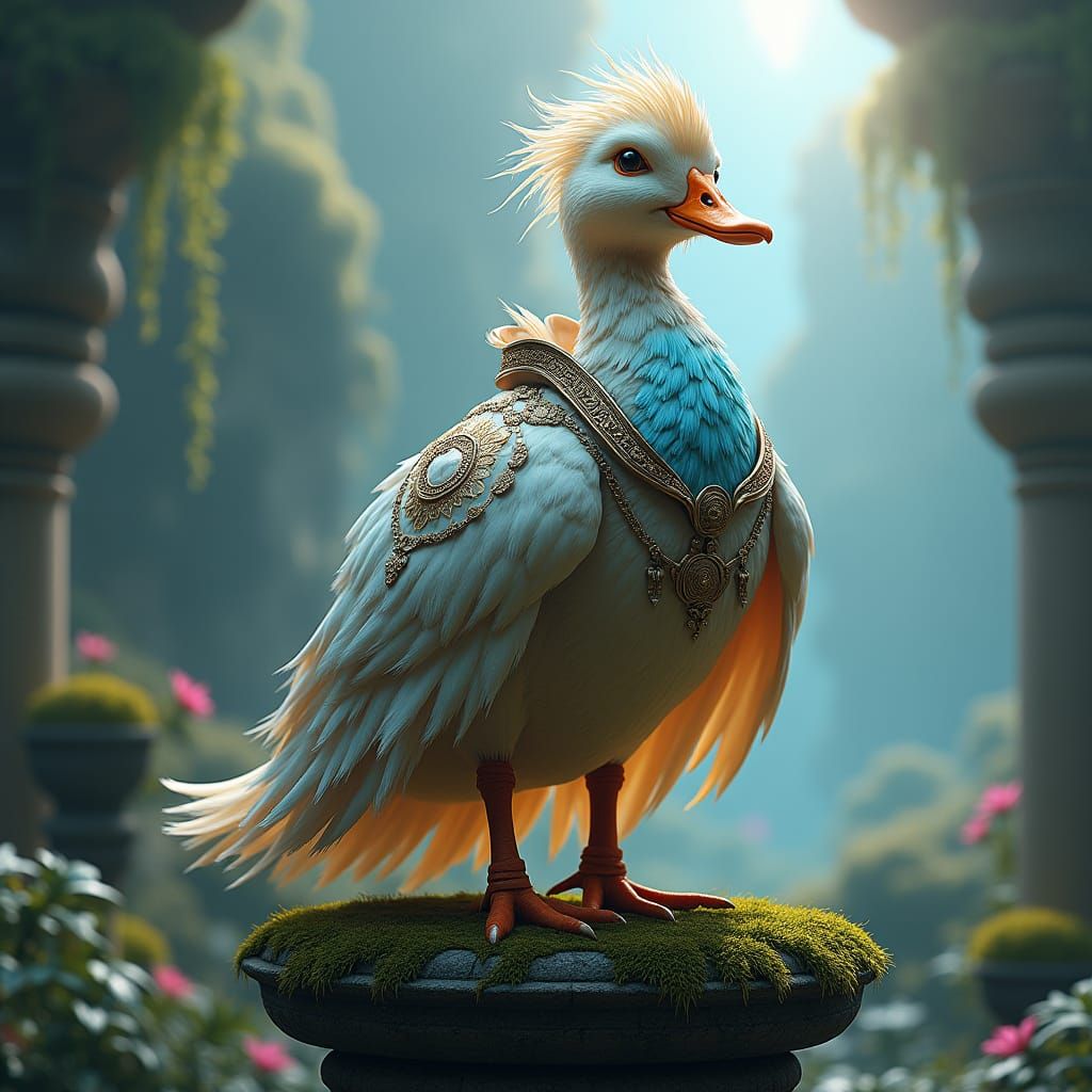 Majestic Duck Queen on Stone Pedestal