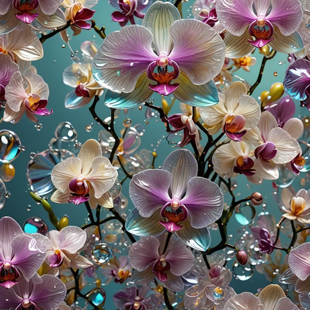 Iridescent Meltglass Orchid in Psychedelic Splash Art