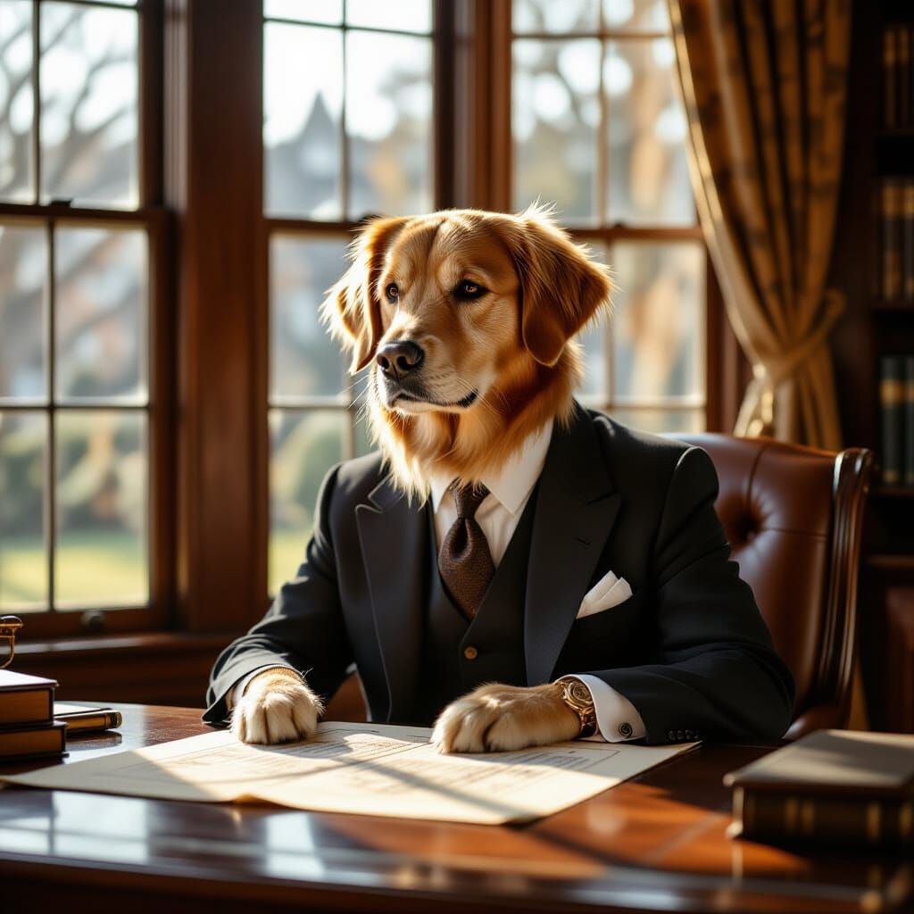 Golden Retriever Lawyer Examining Genealogy Chart