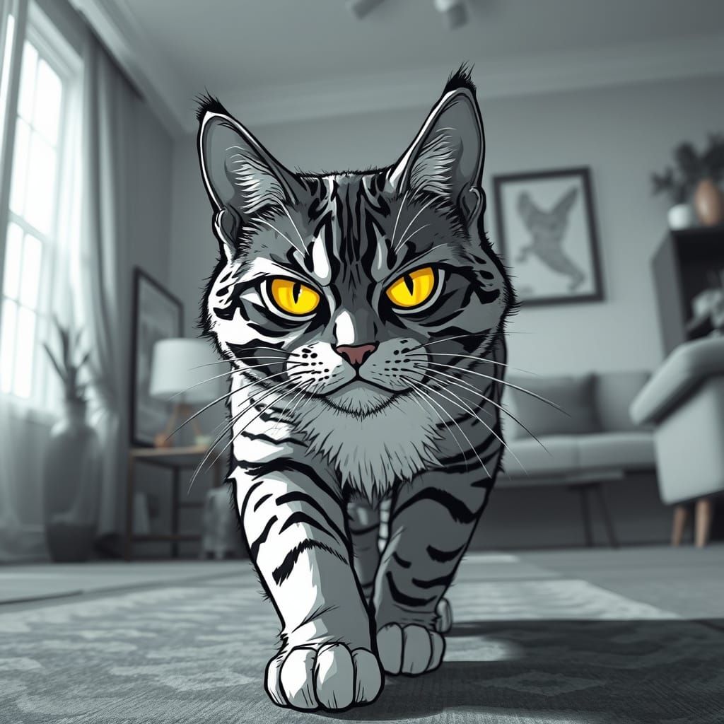 Grumpy 2D Cat Marches Across the Living Room in Epic Cinemat...