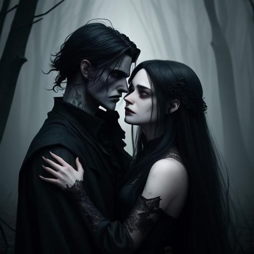 Gothic Romance: Vampire's Embrace in Golden Light