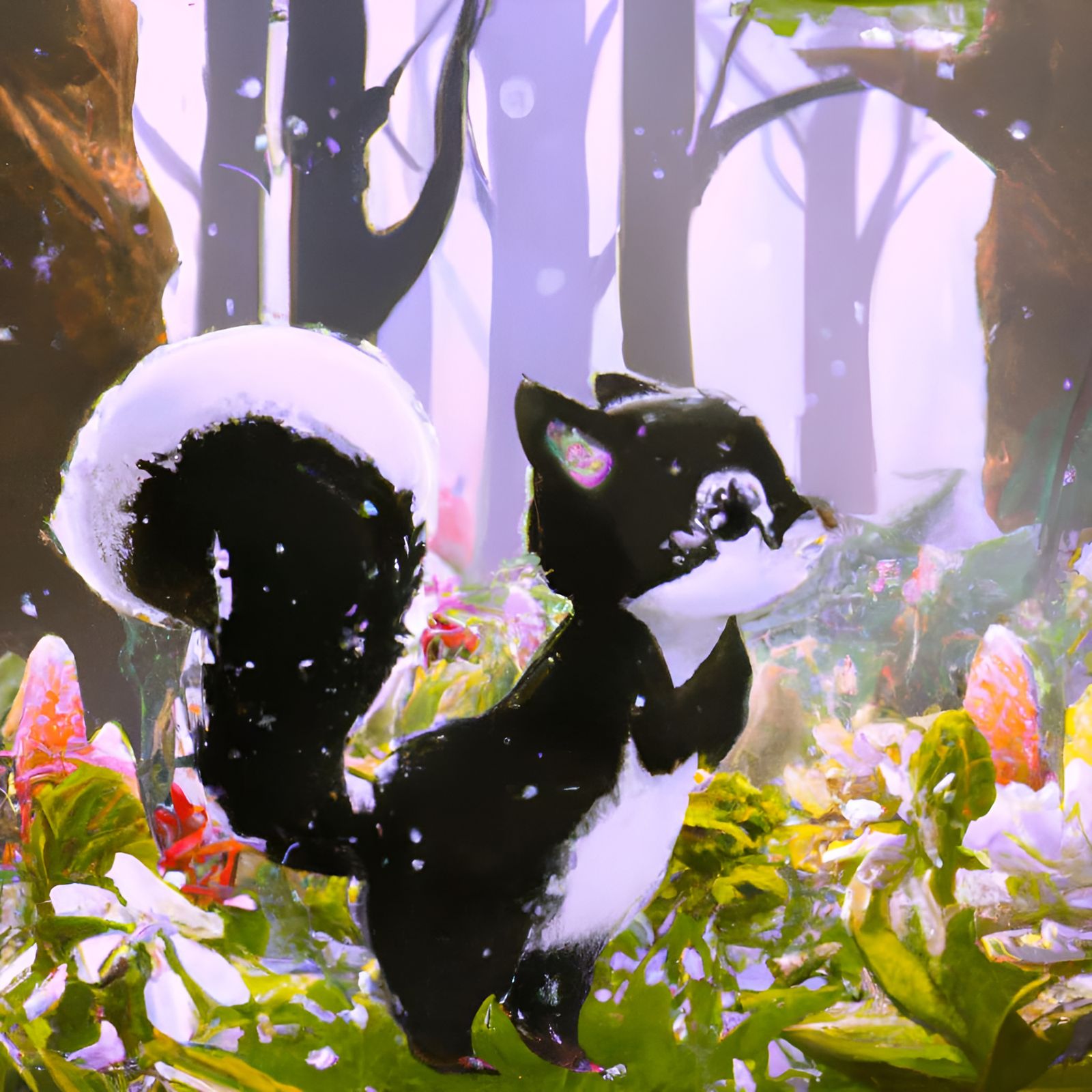 Kawaii Skunk in a Forest of Flowers