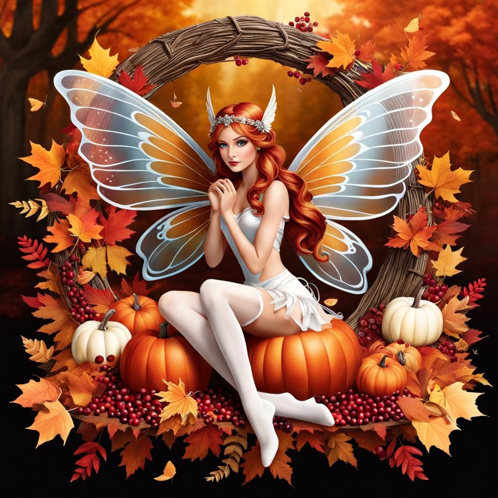 Autumn Fairy Harvest Cornucopia in Gouache Style