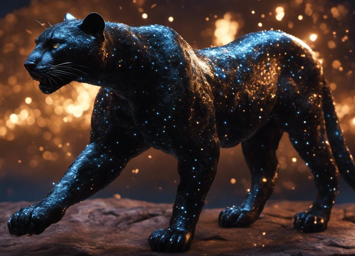 Onyx Panther Figurine Sparkling with Stars
