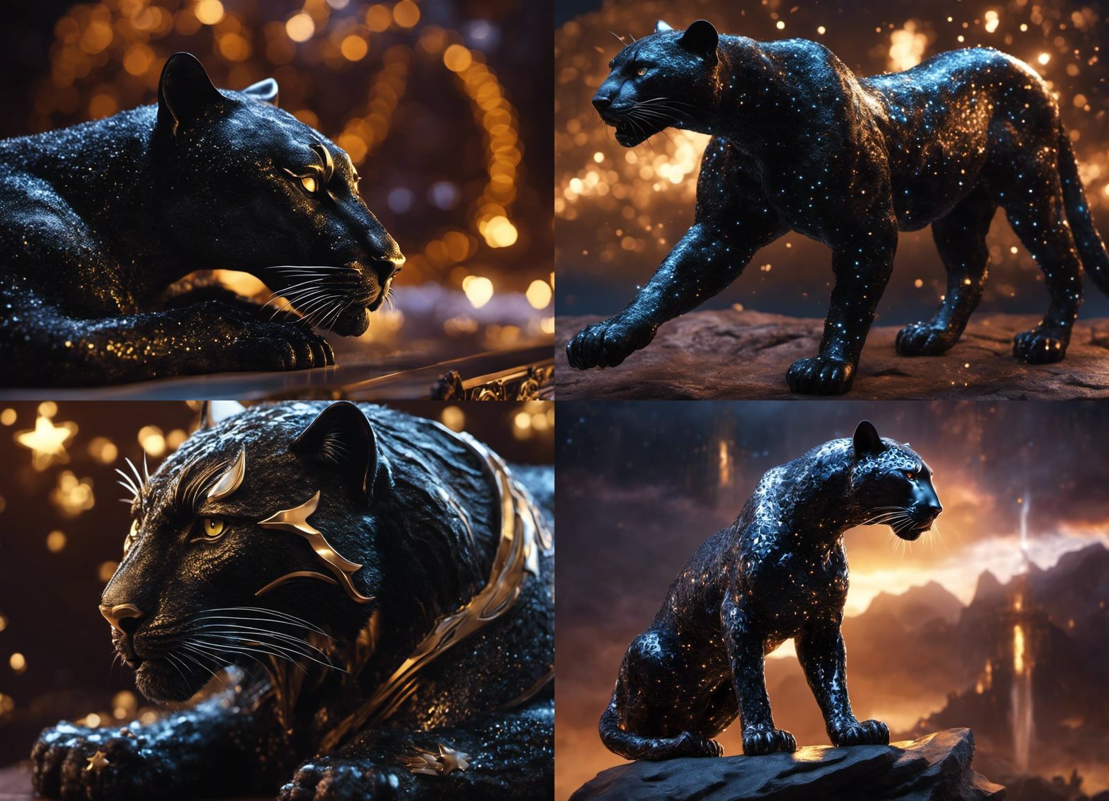 Onyx Panther Figurine Sparkling with Stars