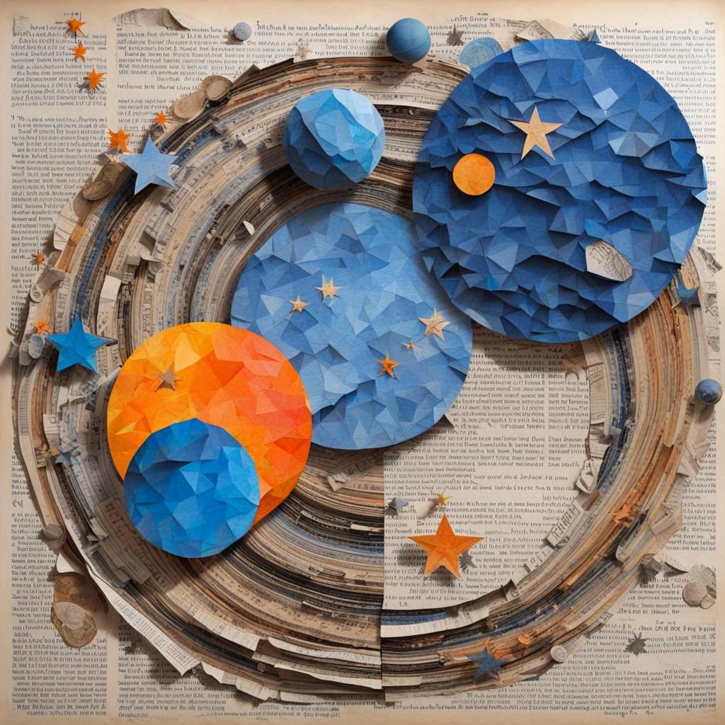 Planets and Stars Collage Art with Vivid Colors