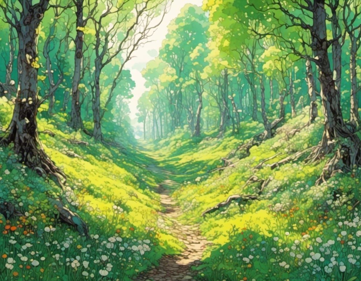 Spring Woodland Glade in Dark Fantasy Style