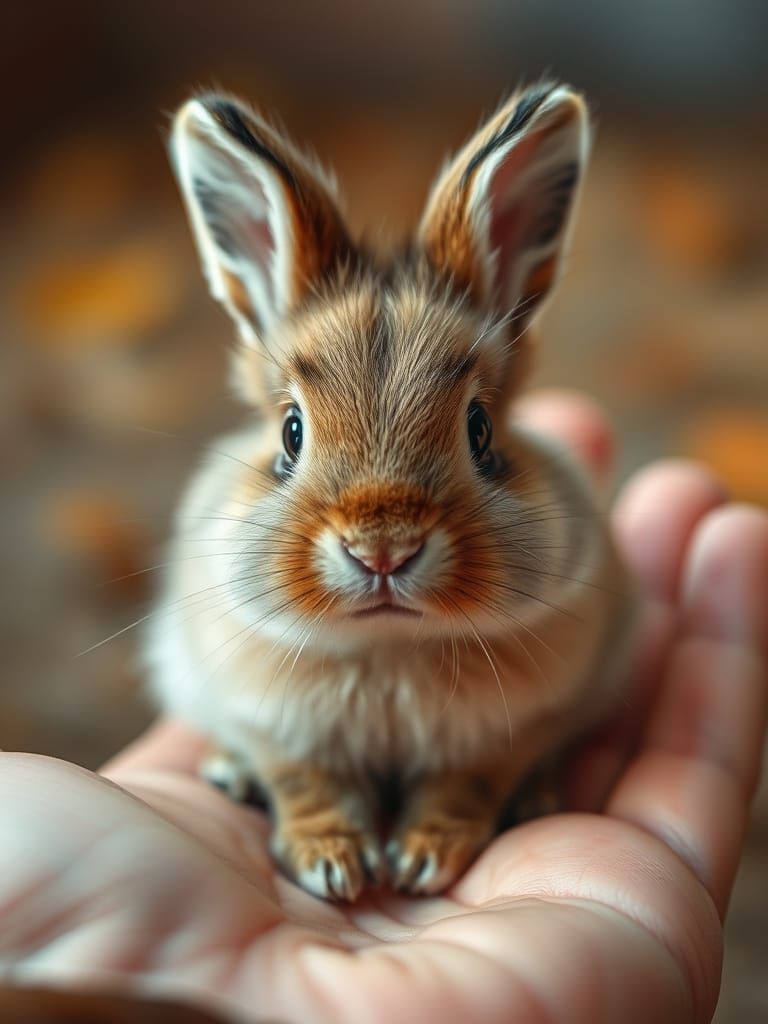Fluffy Baby Rabbit in Hand - Photorealistic Macro Shot