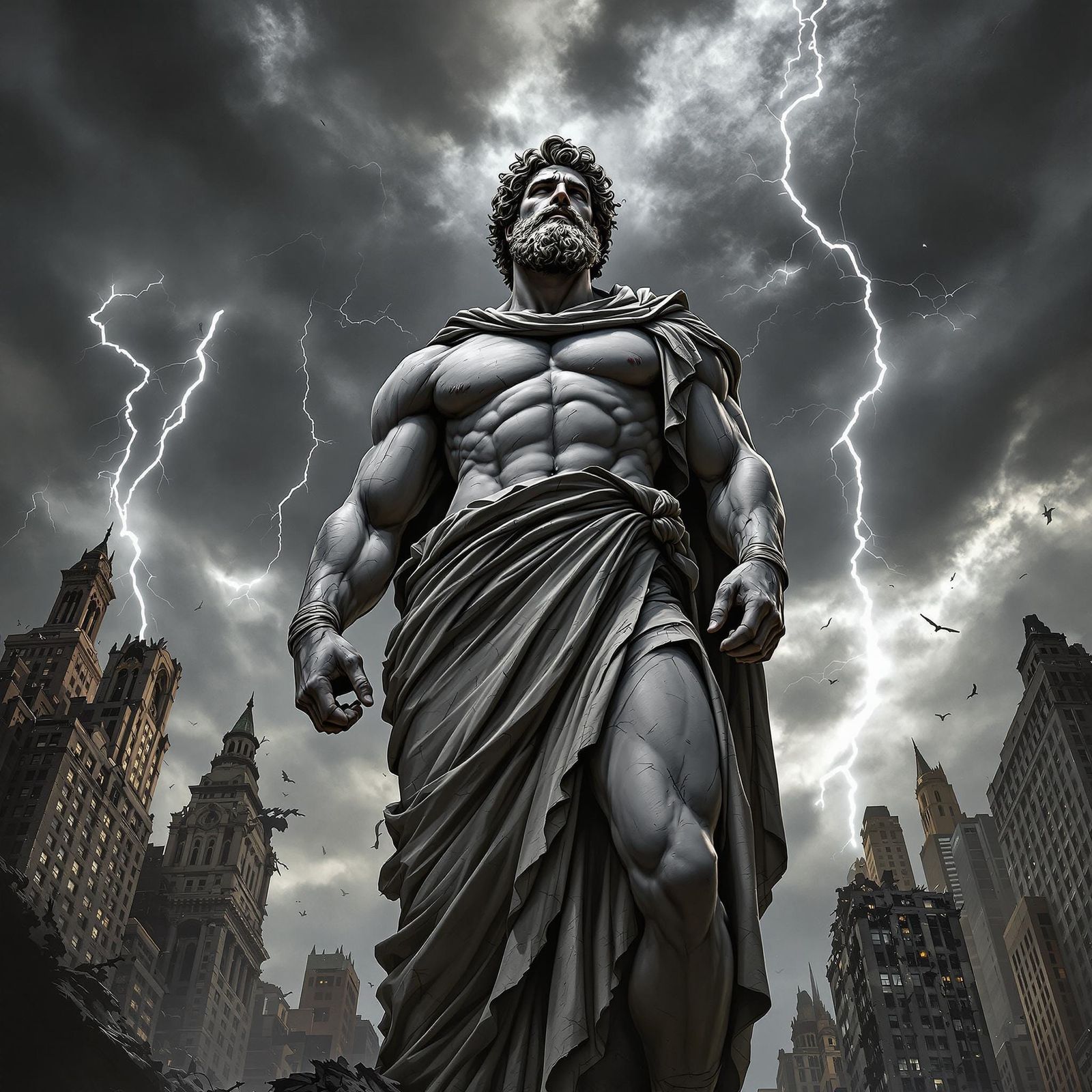 Heroic Roman Warrior Transcends Ruins in Dystopian New York