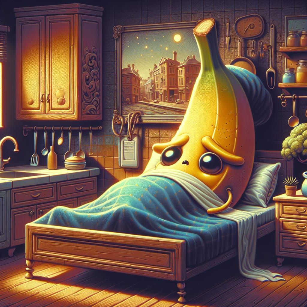 Sickly Banana in Bed: A Matte Oil Painting