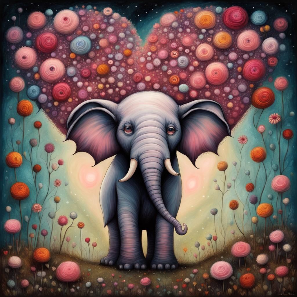 Dreamy Elephant in a Magical Flower World