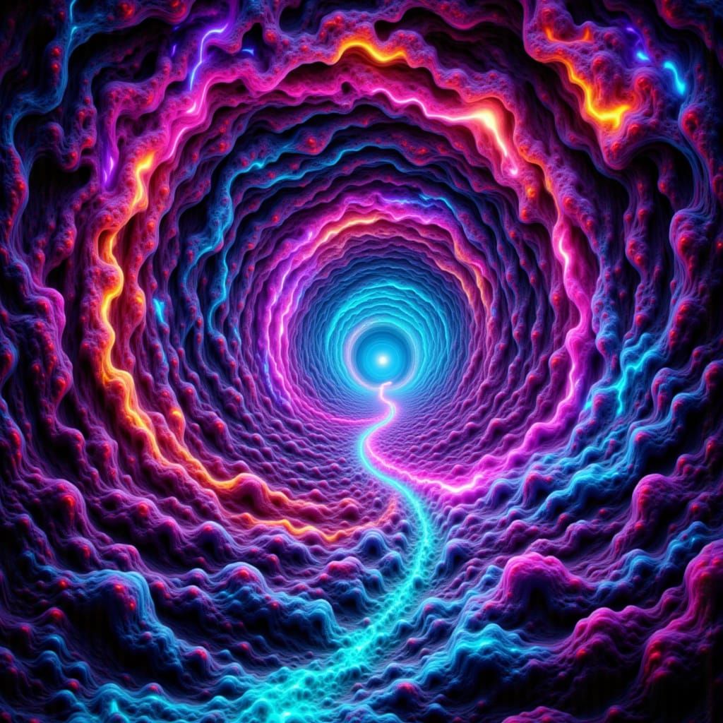 Electric Psychedelic Vortex in Neon Hues and Distorted Video