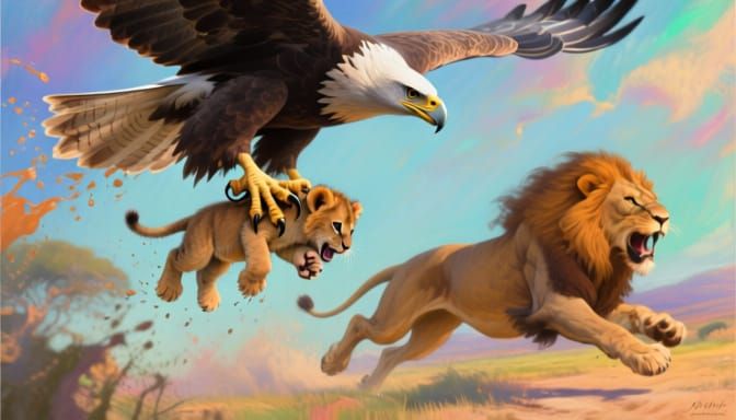 Bird of Prey Steals Lion Cub Over Savannah