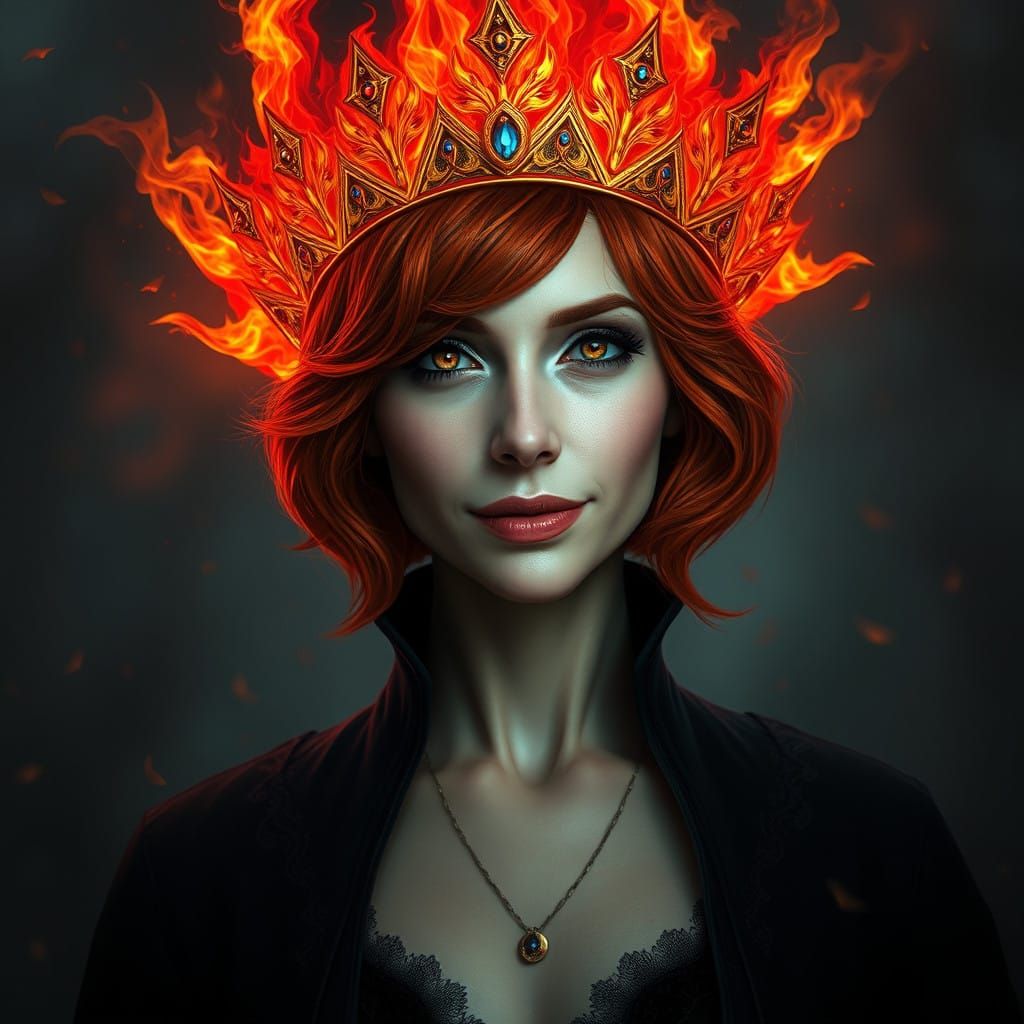 Ethereal Noble Woman in Majestic Magic Fire Crown