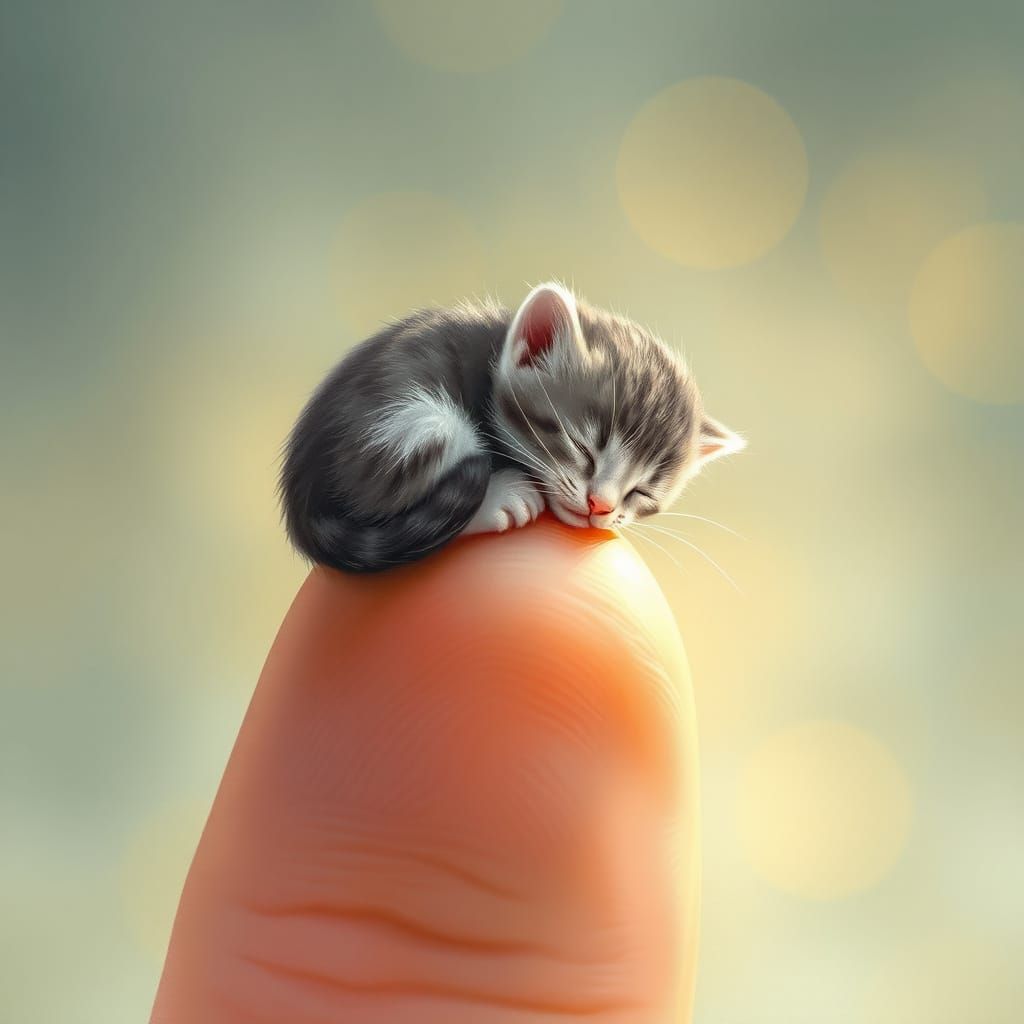 Whimsical Kitten on a Gentle Finger