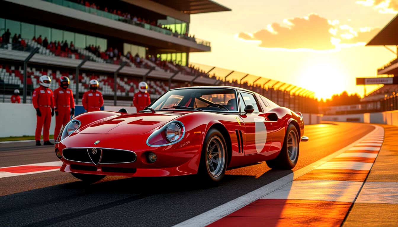 1960s Sports Car in Glossy Black-Cherry at Sunset Race Circu...