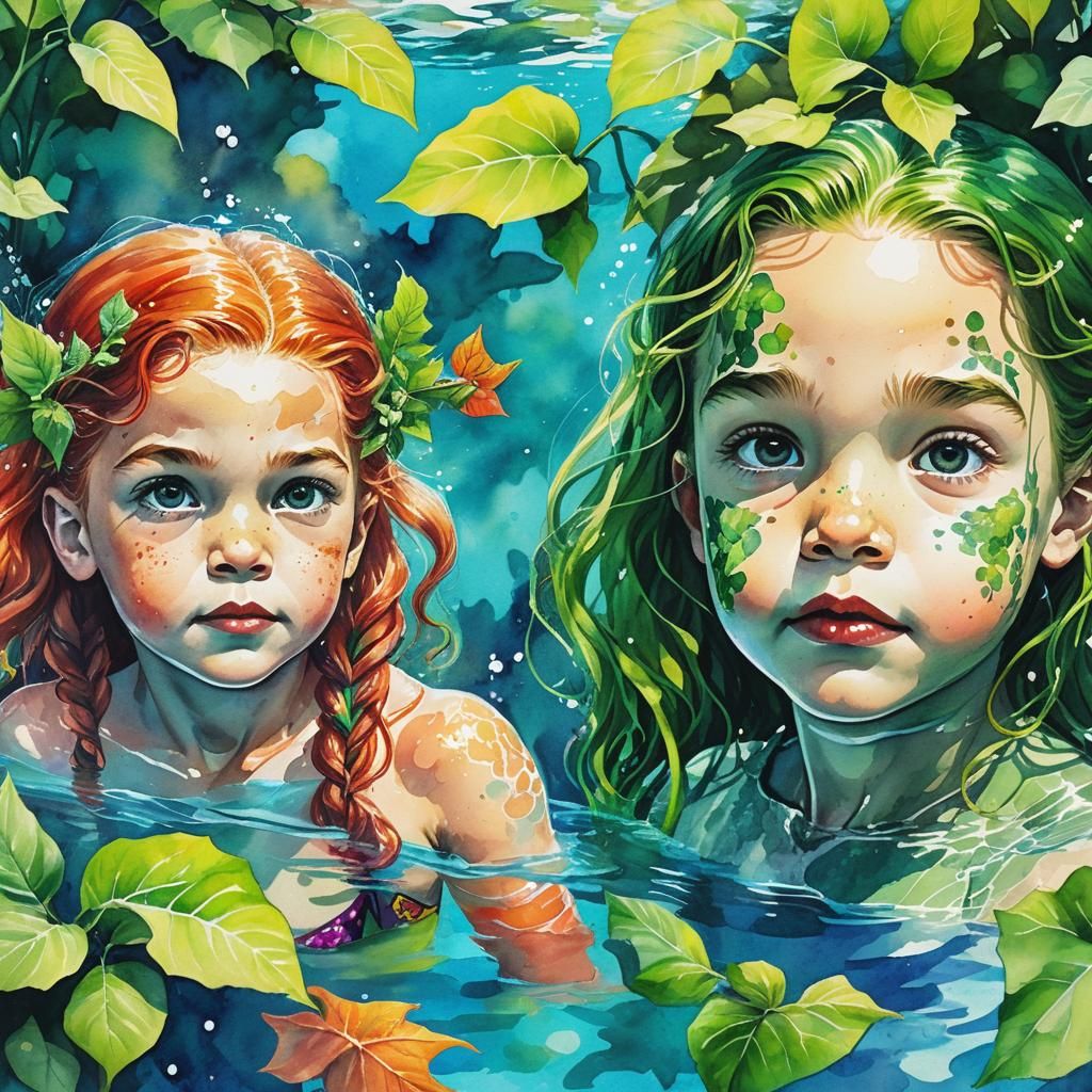 Aquaman and Poison Ivy's Children: Watercolor Portrait