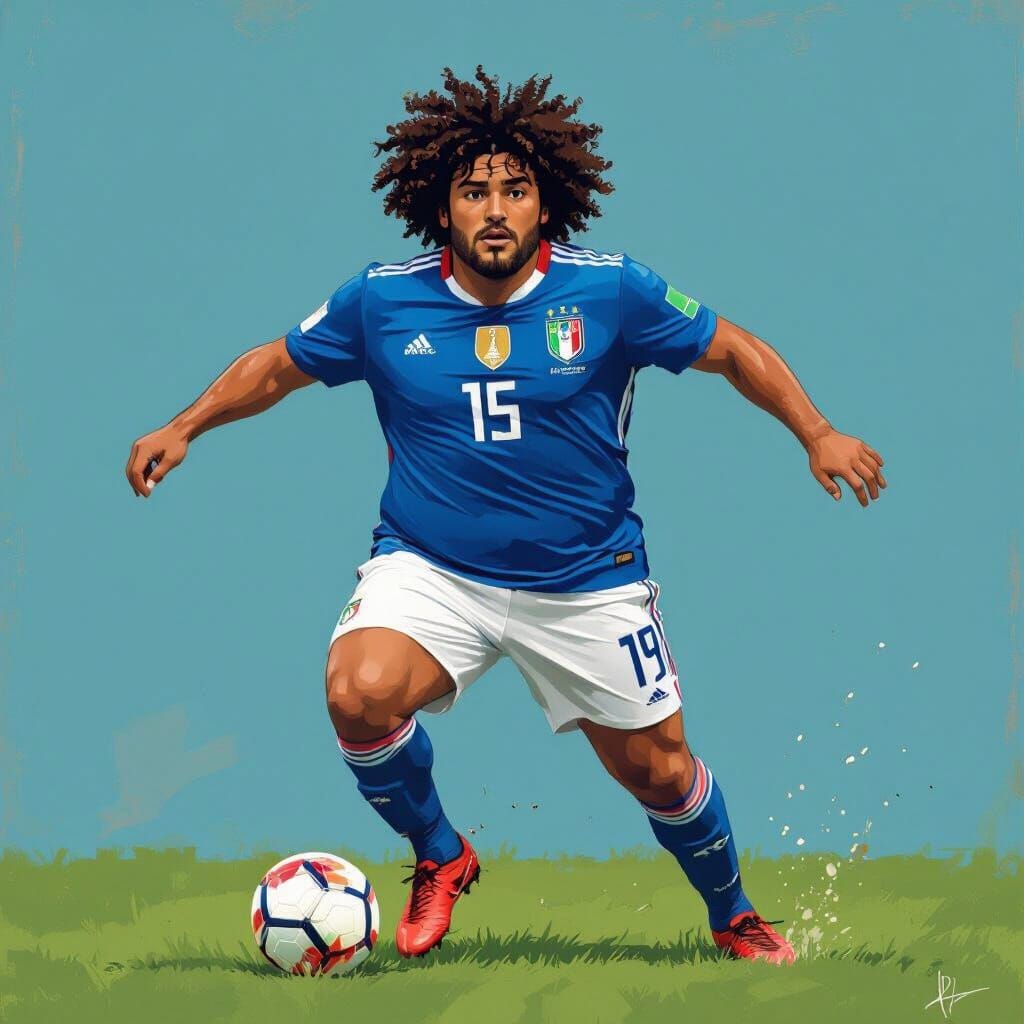 Brazilian Soccer Star in Italy Kit: Vibrant Digital Art