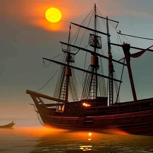 Pirate Ship on Swamp Shore in Dark Fantasy Style