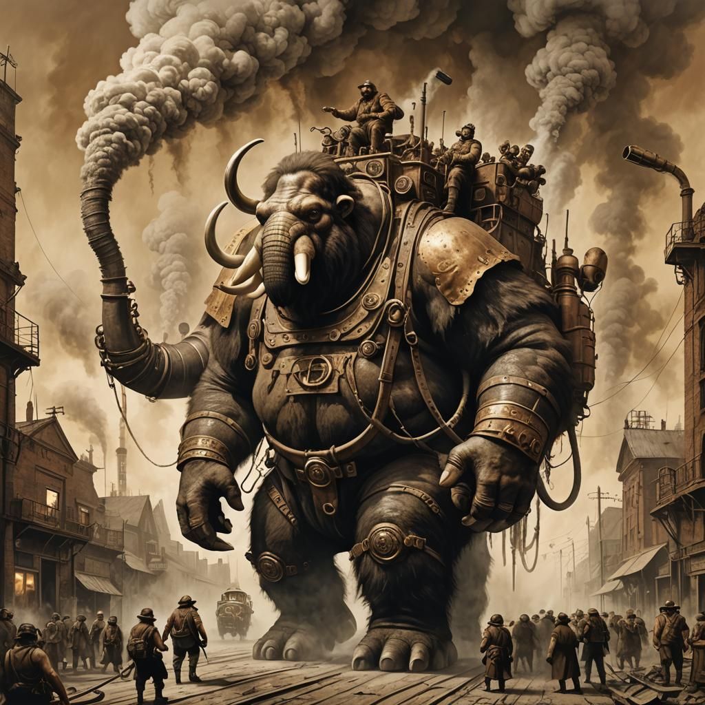 Steampunk Cavemen Riding Animals