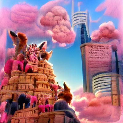 Zootopia-Inspired Tower of Babel with Pink Clouds