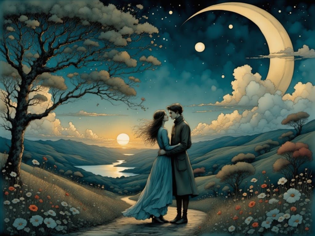 Ethereal Evening Love Song in Whimsical, Dreamlike Style