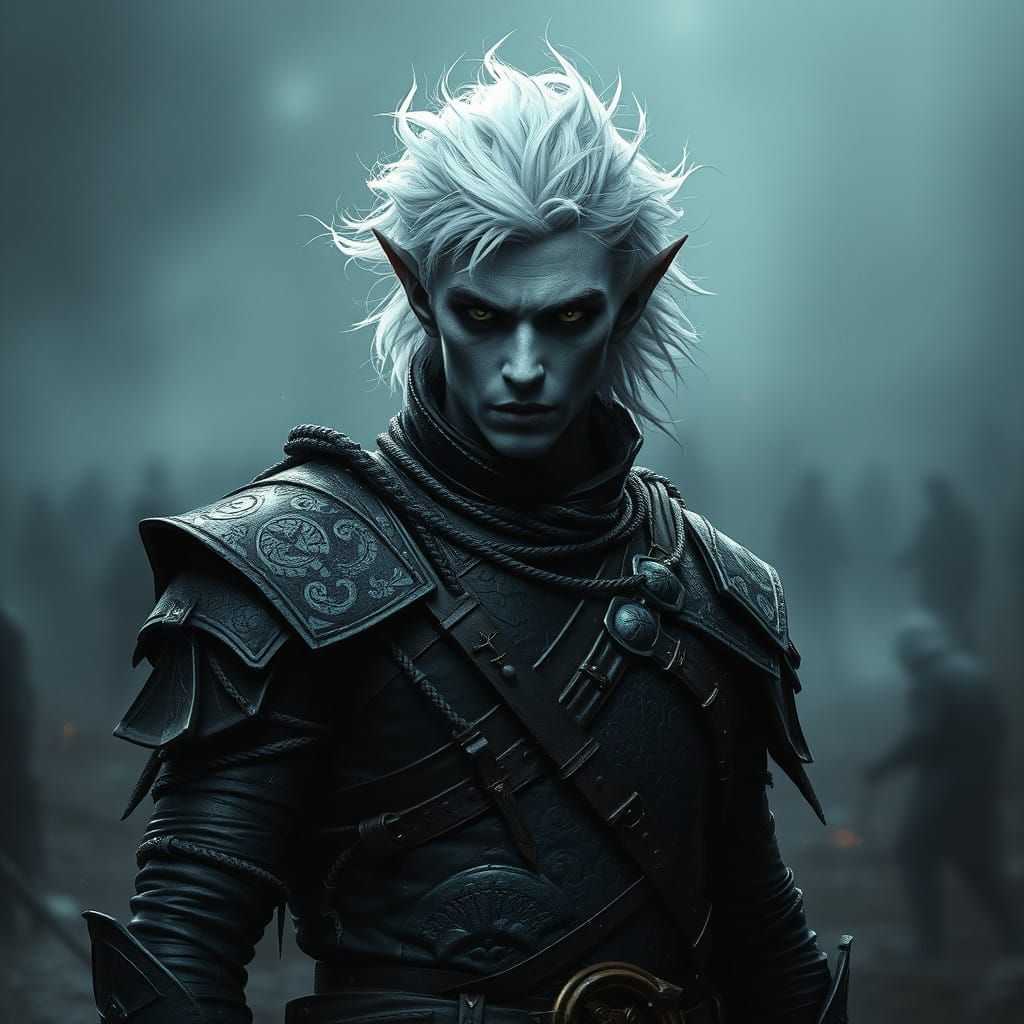 Proud Dark Elf Warrior in Shadowy Battle Attire