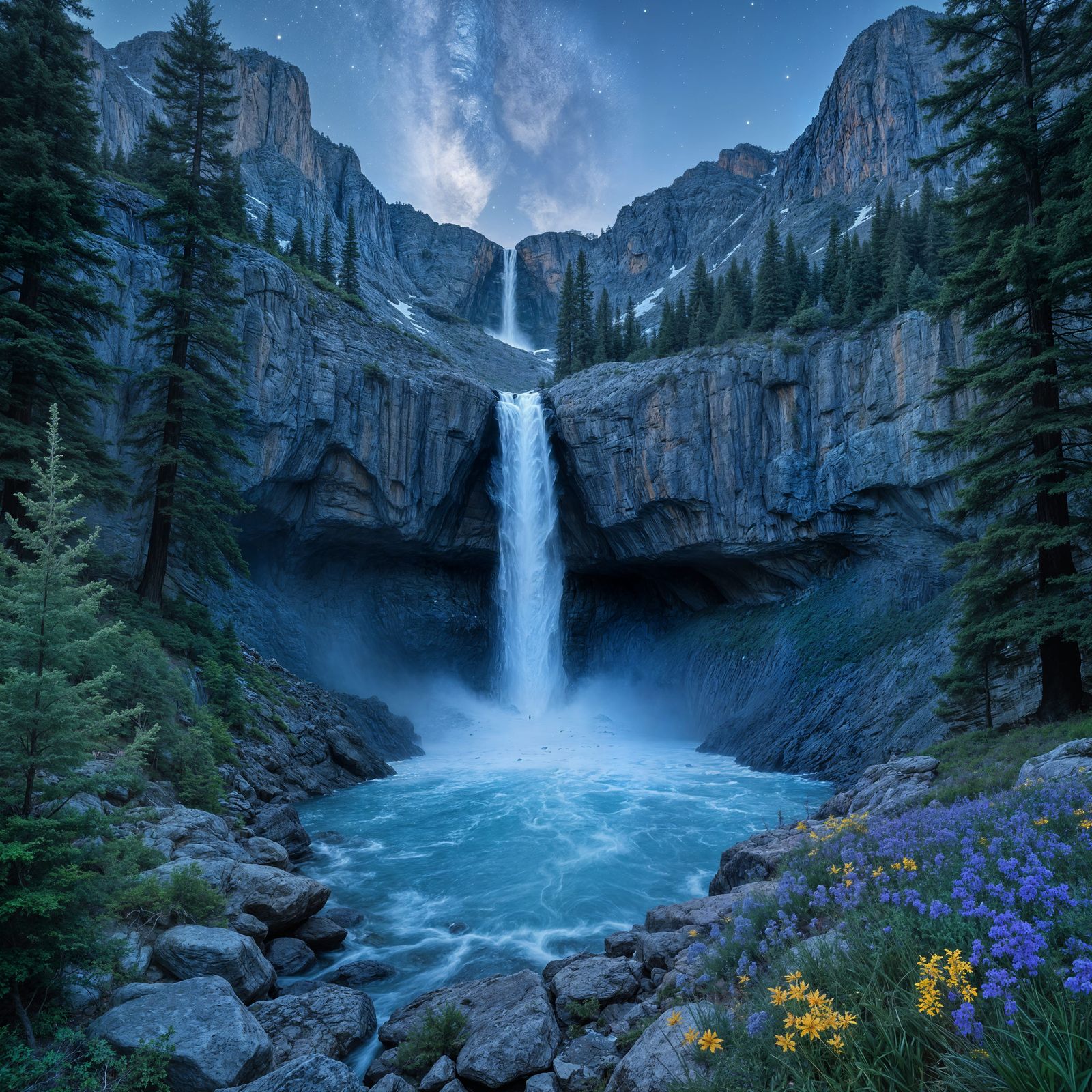 Crystals Cascade Down Sandstone Cliffs at Night