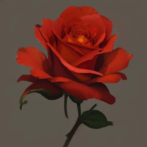 Woman with Red Flower as Impasto Gouache Painting