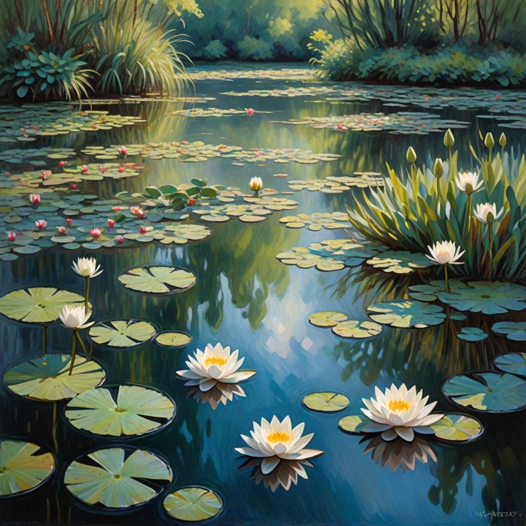 Monet Inspired Water Lily Pond with Dreamy Light