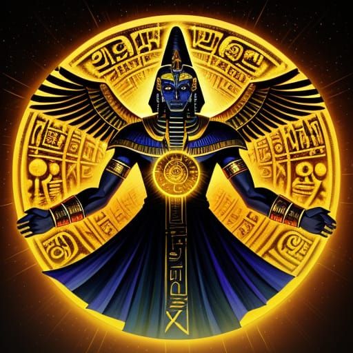 Ra Resurrecting From Osiris Moon in Egyptian Digital Art