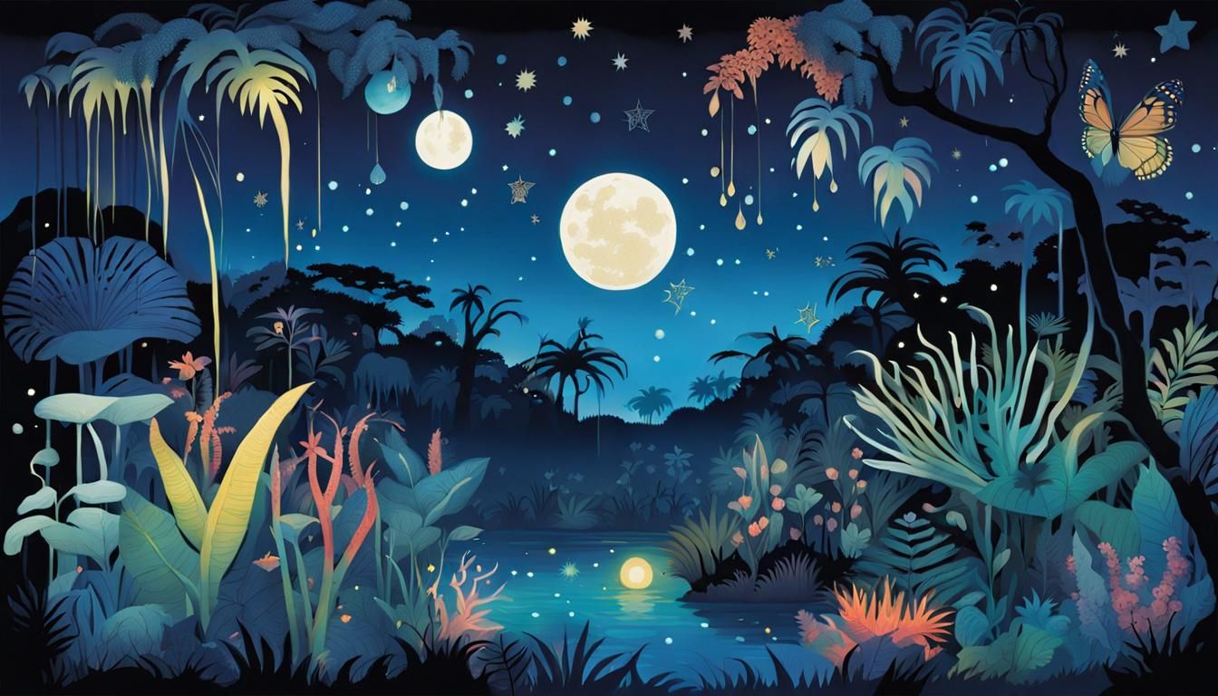 Ink Drop Masterpiece: Night Jungle Scene