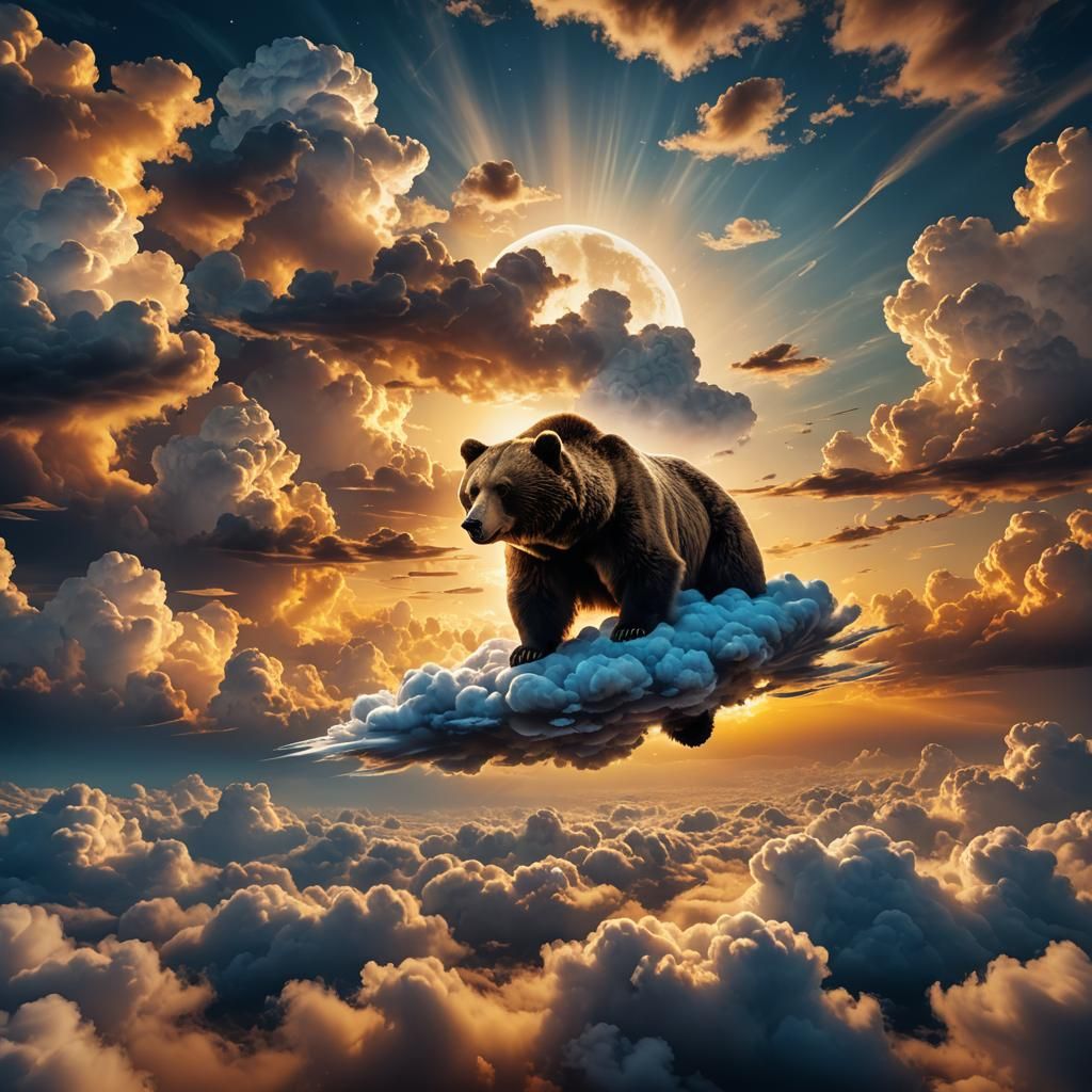 Cloud Bear Soaring at Sunset: Mystical Digital Art