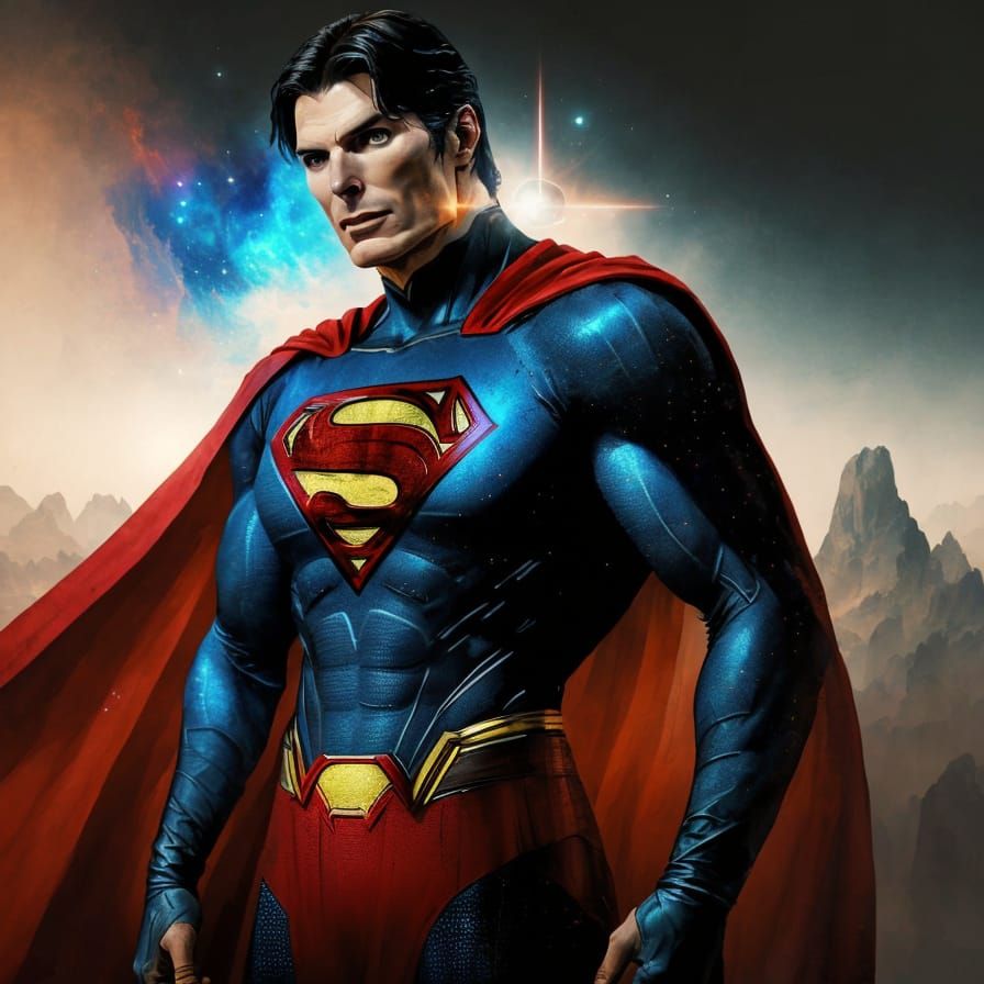 Christopher Reeve as Superman. Double exposure with the red ...