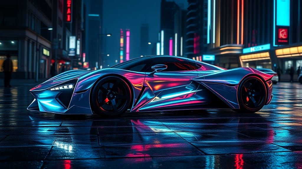 Futuristic Biomechanical Hypercar in Neon Cityscape