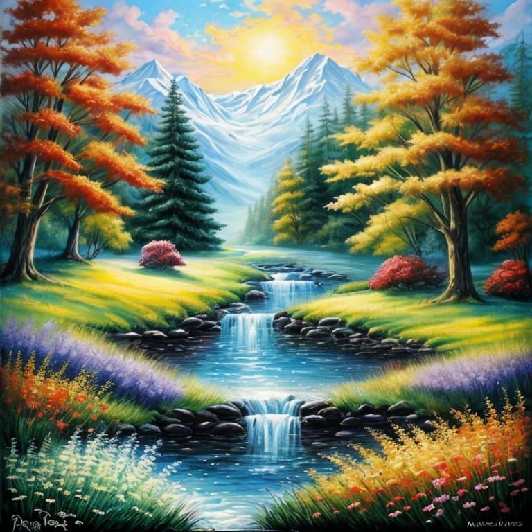 Bob Ross Style Detailed Landscape Painting