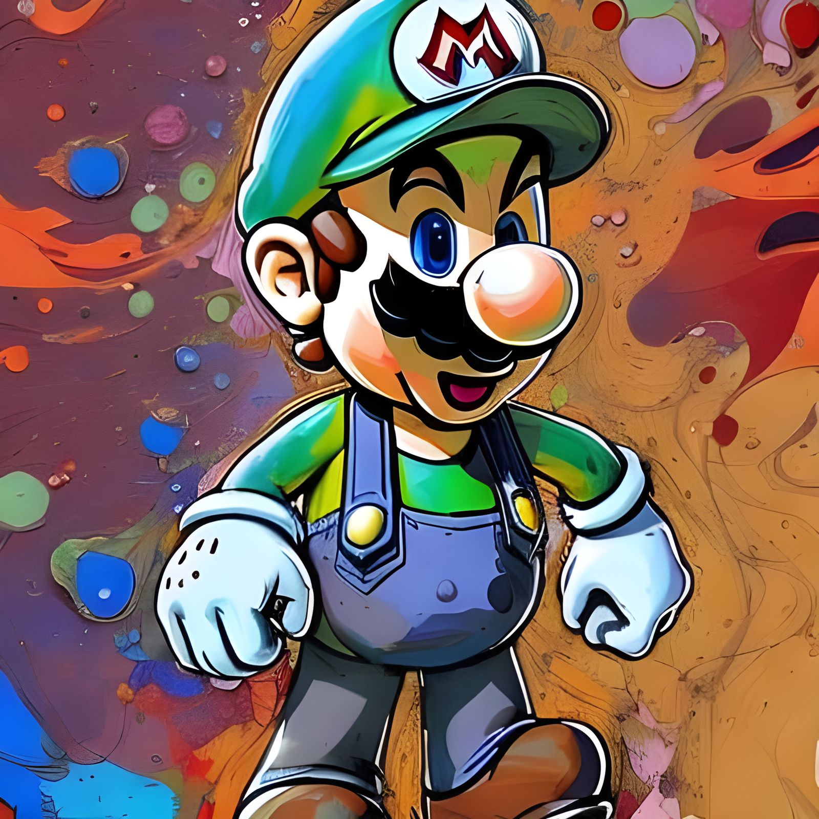 Cute Super Mario in Marbling Oil Splash Style