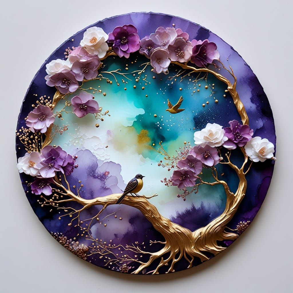 Alcohol Ink Art: Ethereal Floral and Tree Design