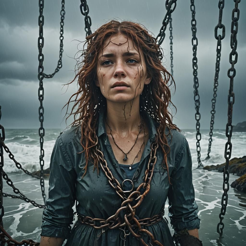 Woman in Chains: A Surrealist Ocean Dreamscape